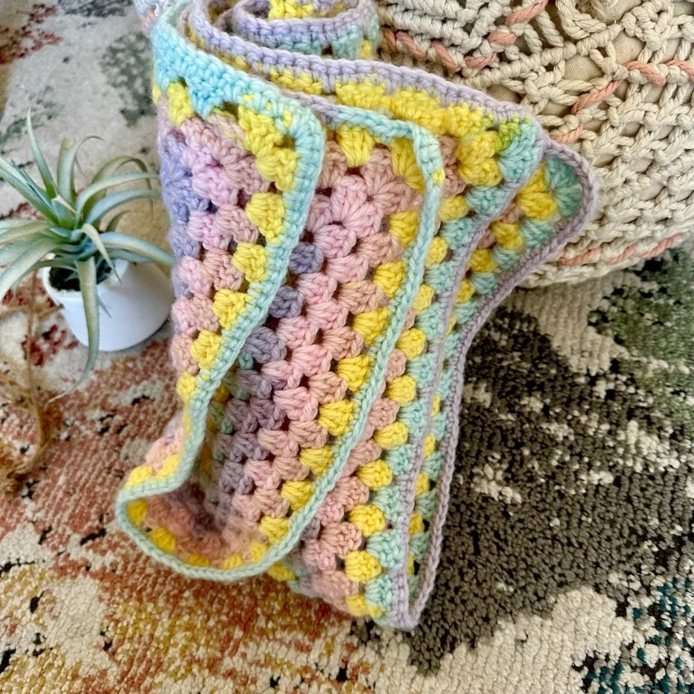 Handmade Brilliant Pastel Baby Girl Crochet Blanket Granny Square Baby Gift